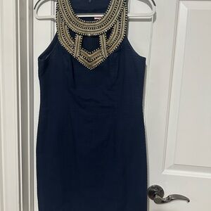 Lilly Pulitzer Gold Embellished Navy Dress Size Small